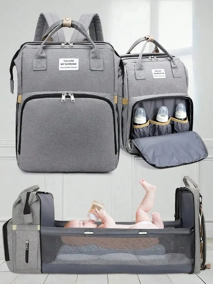 Multifunctional Diaper Bag Backpack with Foldable Baby Bed