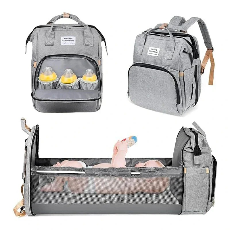 Multifunctional Diaper Bag Backpack with Foldable Baby Bed 