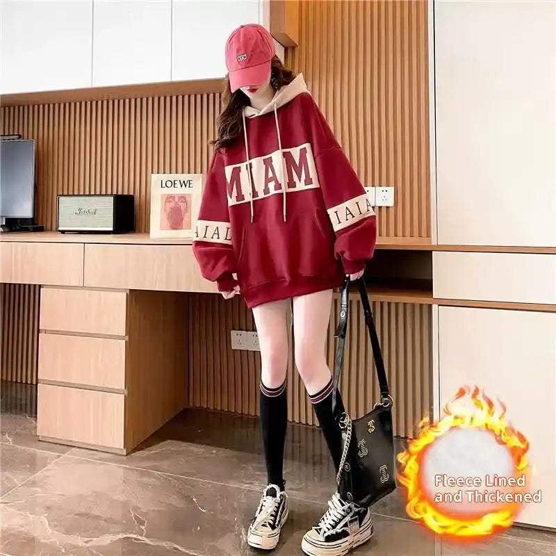 Thickened Assorted Colors Letter Hooded Sweater